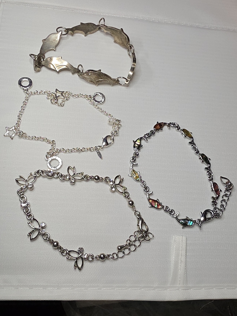 Silver Tone Multichain Bracelet Set with Iridescent Accents - Women Jewelry